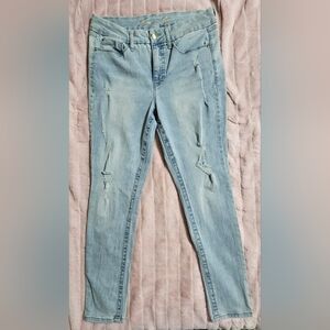 Seven7 Light Blue Distressed Tummyless High Rise Skinny Size 12